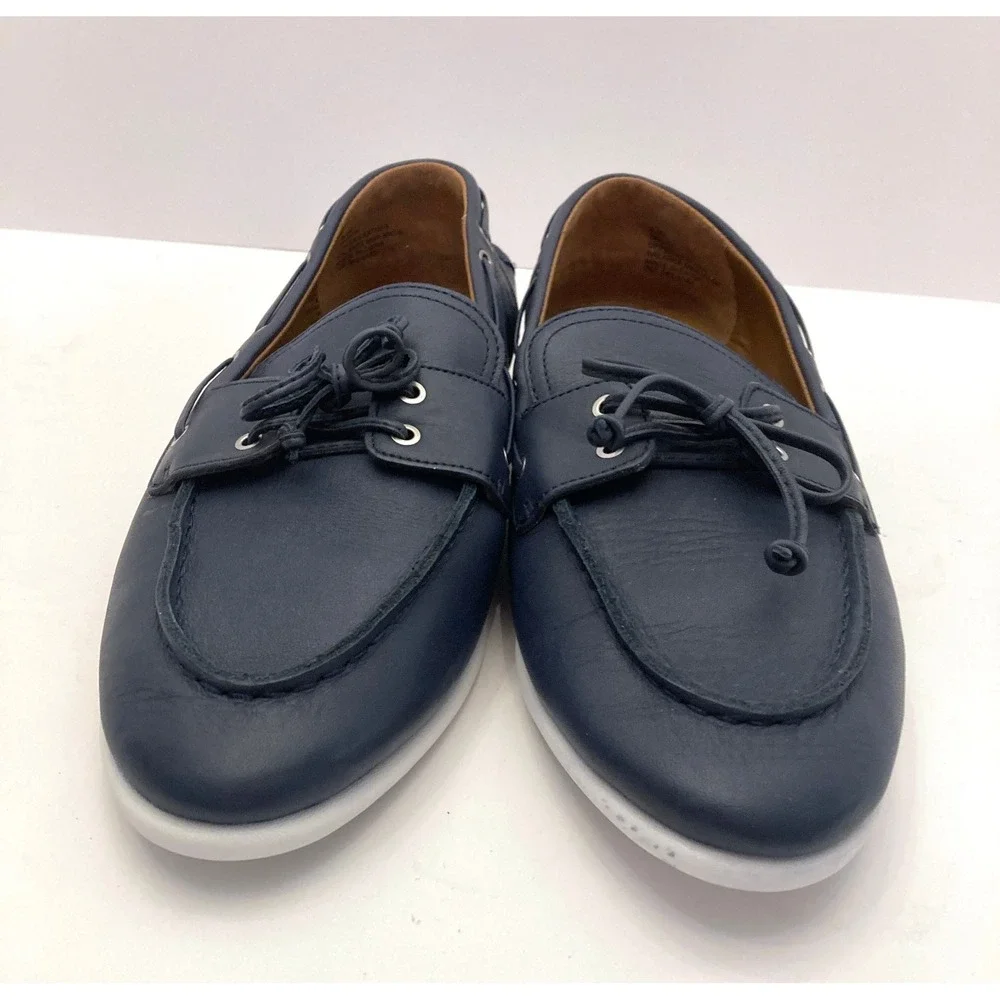 Aerosoles Barita Boat Shoes Navy Blue Leather Slip On Womens 8.5 M Comfort